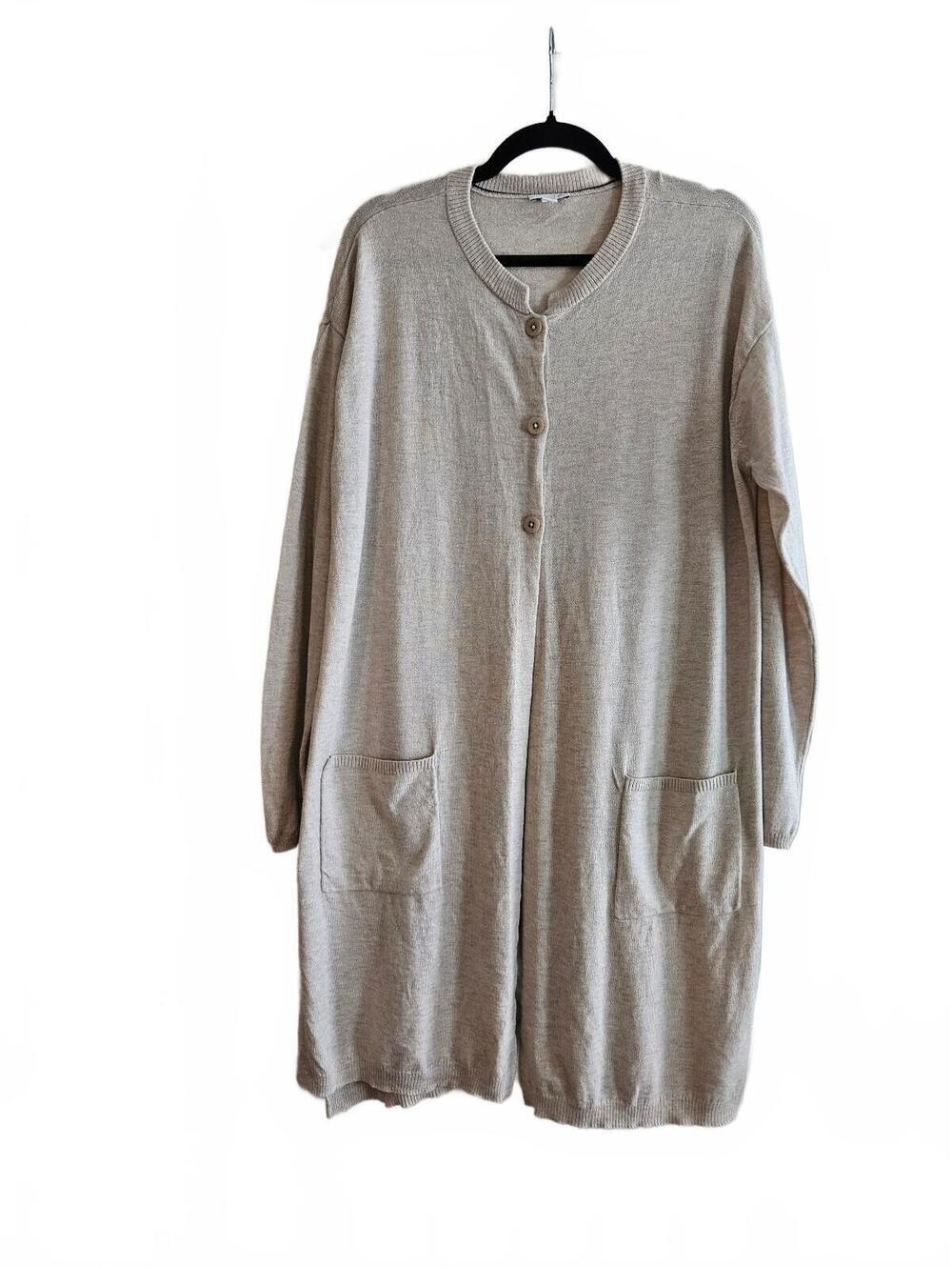J. Jill XL Beige Long-Line Button-Front Knit Cardigan Wool Blend-Fall Ready